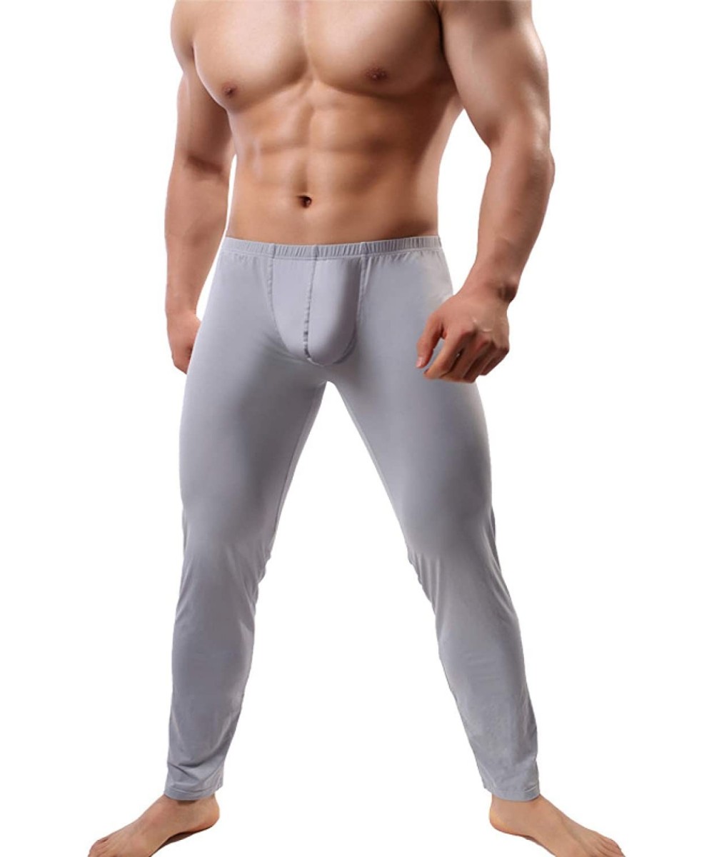 Briefs Mens Light and Breathable Long Leg Pants Summer Low Waist Elastic Underwear - Gray - CO19DHR7G44