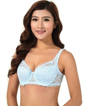 Bras Sexy Bras Women Push Up Deep V Ultrathin Underwire Padded Lace Brassiere Bra - Light Blue - CE18O8HOQZA