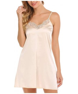 Nightgowns & Sleepshirts Chemise Lingerie for Women Sexy Lace Satin Nightgown Full Slip Silk Negligee Nightie Nightwear Mini ...