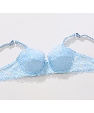 Bras Sexy Bras Women Push Up Deep V Ultrathin Underwire Padded Lace Brassiere Bra - Light Blue - CE18O8HOQZA