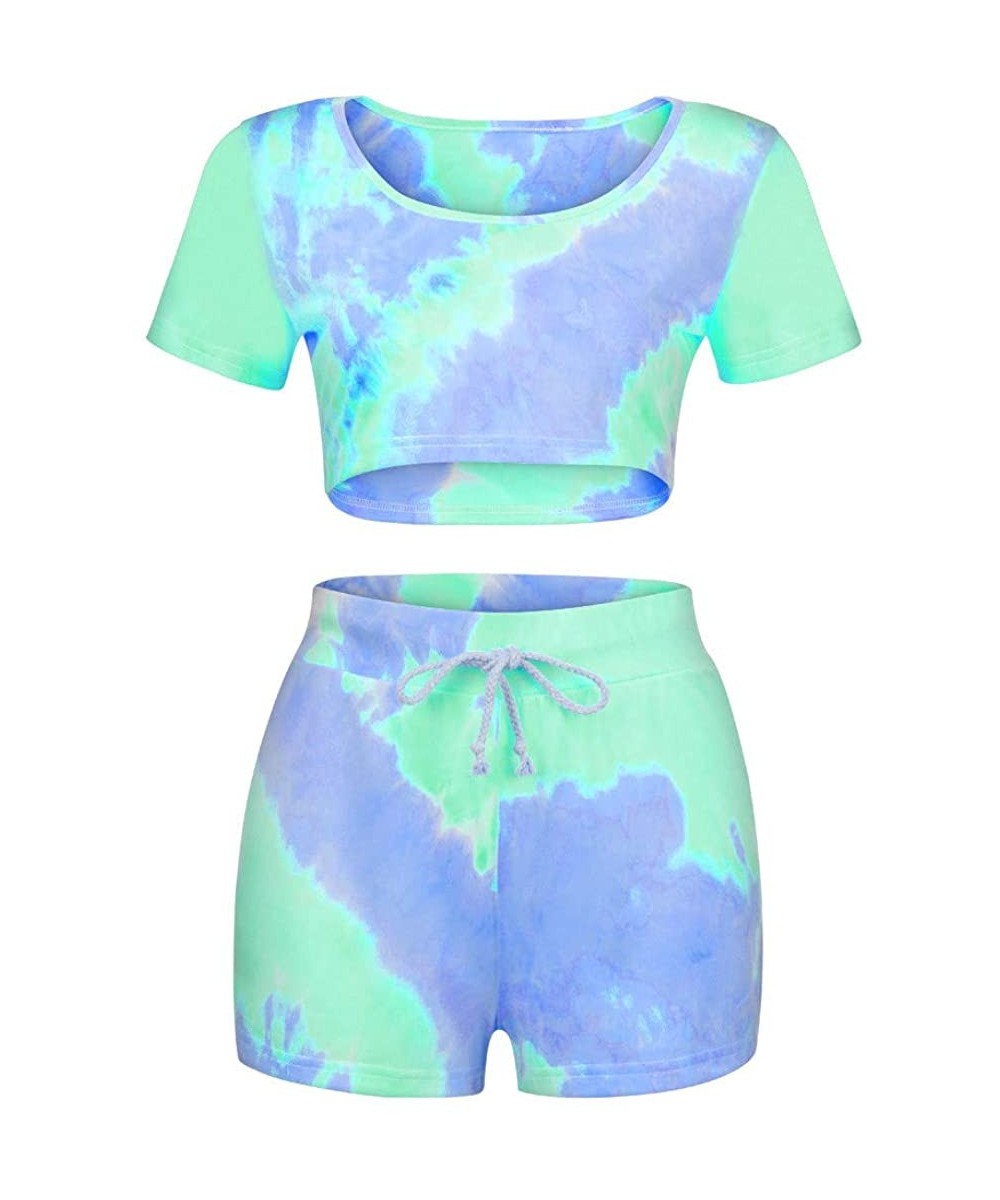 Sets Women Clothing 2020 Women Fashion O Neck Short Sleeve Tie Dye Printing Home Wear Two Pieces Sets Daily Clothing Green - ...