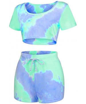 Sets Women Clothing 2020 Women Fashion O Neck Short Sleeve Tie Dye Printing Home Wear Two Pieces Sets Daily Clothing Green - ...