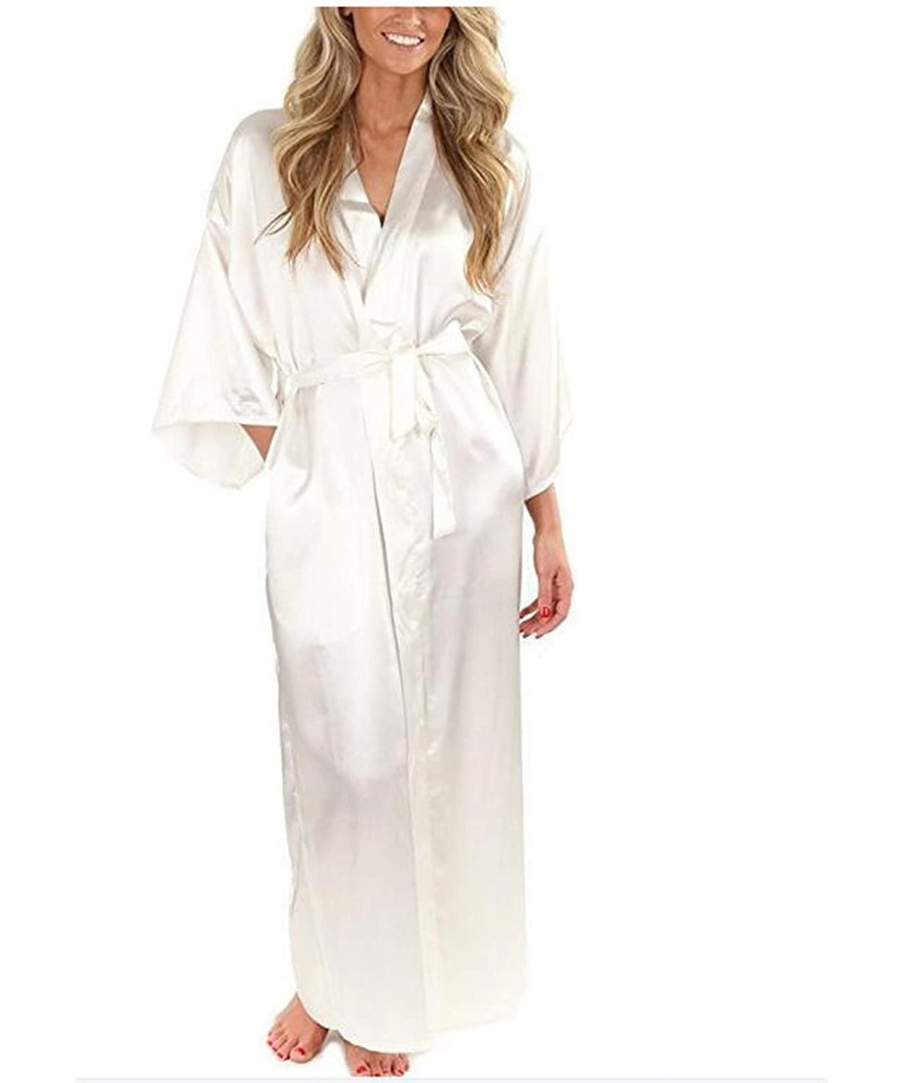 Robes Women Silk Satin Long Wedding Bride Bridesmaid Robe Kimono Robe Feminino Bath Robe - As the Photo Show6 - C518MEOTDEW