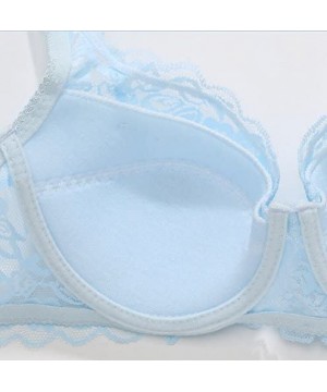 Bras Sexy Bras Women Push Up Deep V Ultrathin Underwire Padded Lace Brassiere Bra - Light Blue - CE18O8HOQZA