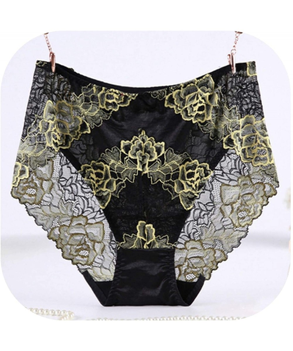 Panties Briefs Plus Size 7XL High Waist Large Size Transparent Flower Lace Lingeries Women's Panties Underwears - Green - CP1...