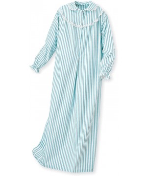 Nightgowns & Sleepshirts Short Striped Flannel Gown - Misses Short - Aqua - CV115PF2SLV