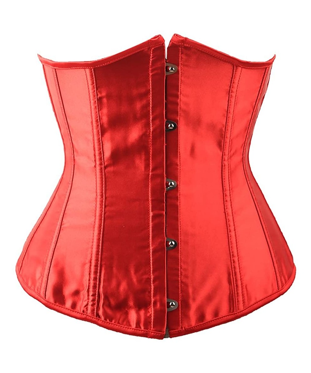 Bustiers & Corsets Women's Underbust Satin Lace Up Waist Cincher Corset Shaper Top (6XLarge Red) - CO18D8SHT2A