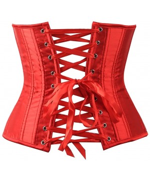 Bustiers & Corsets Women's Underbust Satin Lace Up Waist Cincher Corset Shaper Top (6XLarge Red) - CO18D8SHT2A