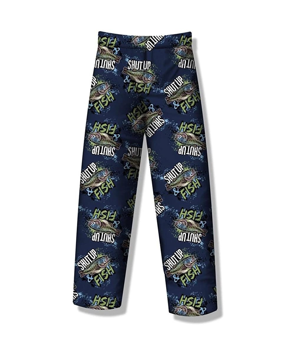 Sleep Bottoms Mens Beer & More Beer Fun Prints Pajama & Lounge Pants - Shut Up and Fish - C512O1Y1BFS