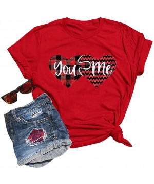 Thermal Underwear Womens Novelty Graphic Tees Shirts Short Sleeve Plaid Love Heart Printed Blouses Tops - B-red - CO197KODA68