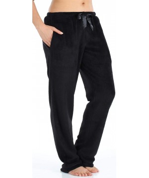 Sets Women's Plush Fleece Long Sleeve 2-Piece Button-Down Pajamas PJ Set - Black - CZ18Q0T2I27