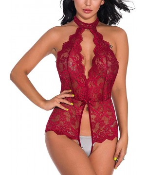 Baby Dolls & Chemises Lingerie for Women One Piece Babydoll Starp Lace Sexy Teddy Sleepwear - Onepiece Red - CD18T7GZN96