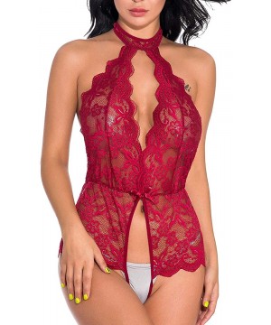 Baby Dolls & Chemises Lingerie for Women One Piece Babydoll Starp Lace Sexy Teddy Sleepwear - Onepiece Red - CD18T7GZN96