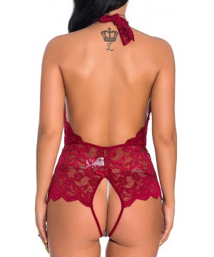 Baby Dolls & Chemises Lingerie for Women One Piece Babydoll Starp Lace Sexy Teddy Sleepwear - Onepiece Red - CD18T7GZN96