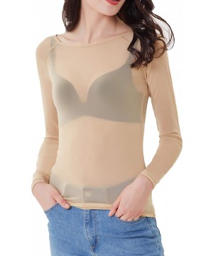 Shapewear Women's Basic Long Sleeves Mesh Sheer Tops - Nude - CP18IU605AG