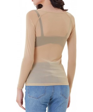 Shapewear Women's Basic Long Sleeves Mesh Sheer Tops - Nude - CP18IU605AG