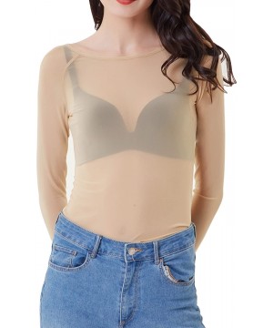 Shapewear Women's Basic Long Sleeves Mesh Sheer Tops - Nude - CP18IU605AG