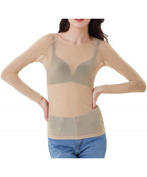 Shapewear Women's Basic Long Sleeves Mesh Sheer Tops - Nude - CP18IU605AG