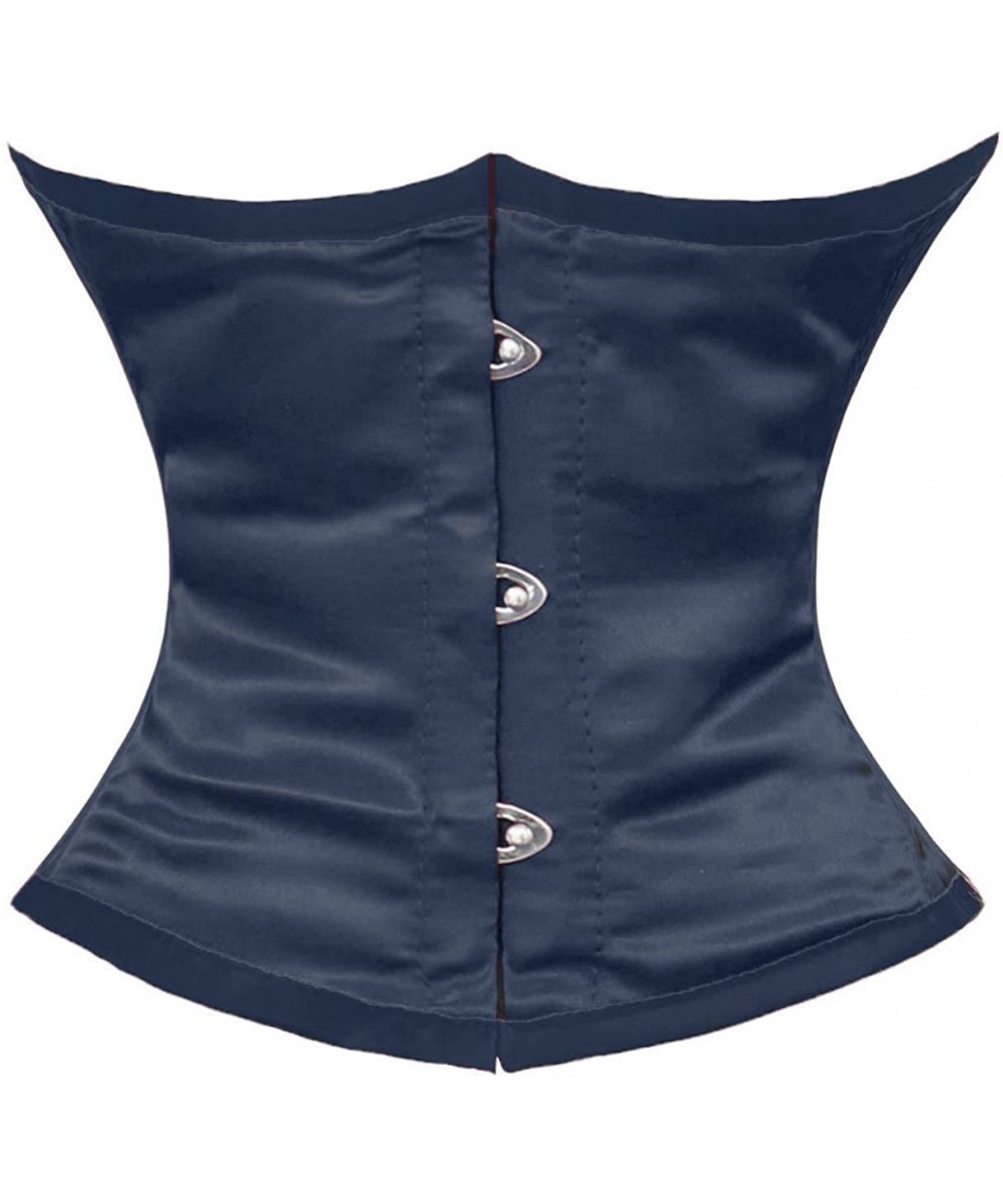 Bustiers & Corsets Full Steel Boned Waist Cincher Tight Lacing Satin Underbust Shaper Waspie Mini Corset 8079-OT - Navy - C11...