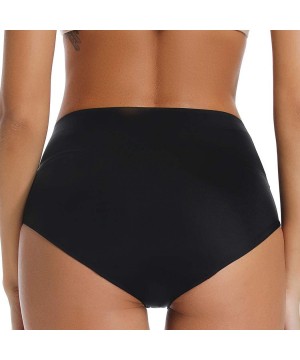 Panties Seamless Panties High Waisted Nylon Spandex Hipster Panties for Women No Show Underwear 2 Pack - Black - CO18TY2XTZM