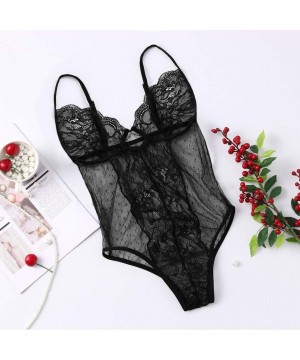 Panties Women Sexy Lingeries Seductive Attractive Lace Eyelash Sleepwears Hollow Out Lingerie Suit - Black - C118SD7NUMX