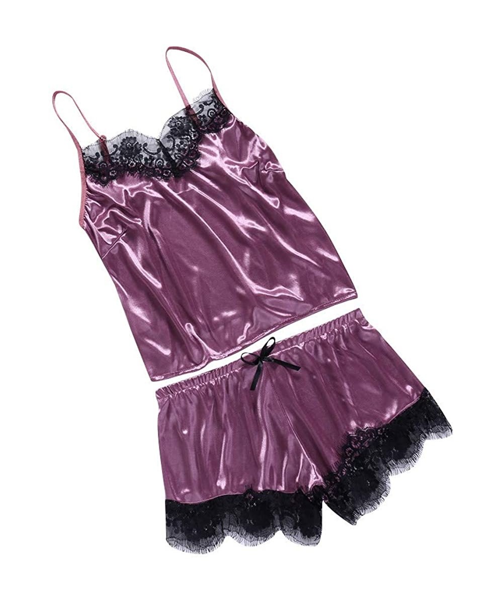 Bras Lace Lingerie for Women Sexy Passion Lingerie Babydoll Nightwear 2PC Set - Purple - CT18SQ9HAKM