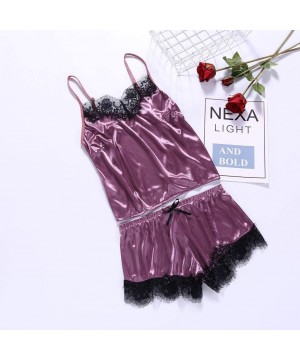 Bras Lace Lingerie for Women Sexy Passion Lingerie Babydoll Nightwear 2PC Set - Purple - CT18SQ9HAKM