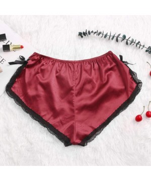 Thermal Underwear Women Shorts Silk Satin Sexy Lace Floral Bow Pajamas Underwear - Red - CX19834ZK2M