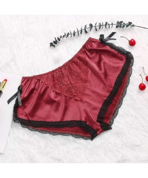 Thermal Underwear Women Shorts Silk Satin Sexy Lace Floral Bow Pajamas Underwear - Red - CX19834ZK2M