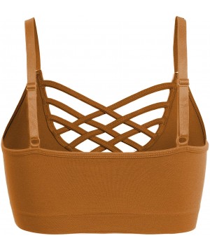 Bras Womens Comfort Cami Crop Top Seamless Crisscross Front Strappy NO Padded Bralette Sports Bra Top (S~3XL) - Desert Mustar...