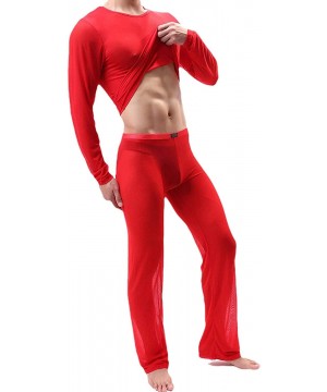 Sleep Sets Men's Comfort Underwear Long Sleeve Crewneck Sleepwear Pajama Set - Red - CW1937QXR3T