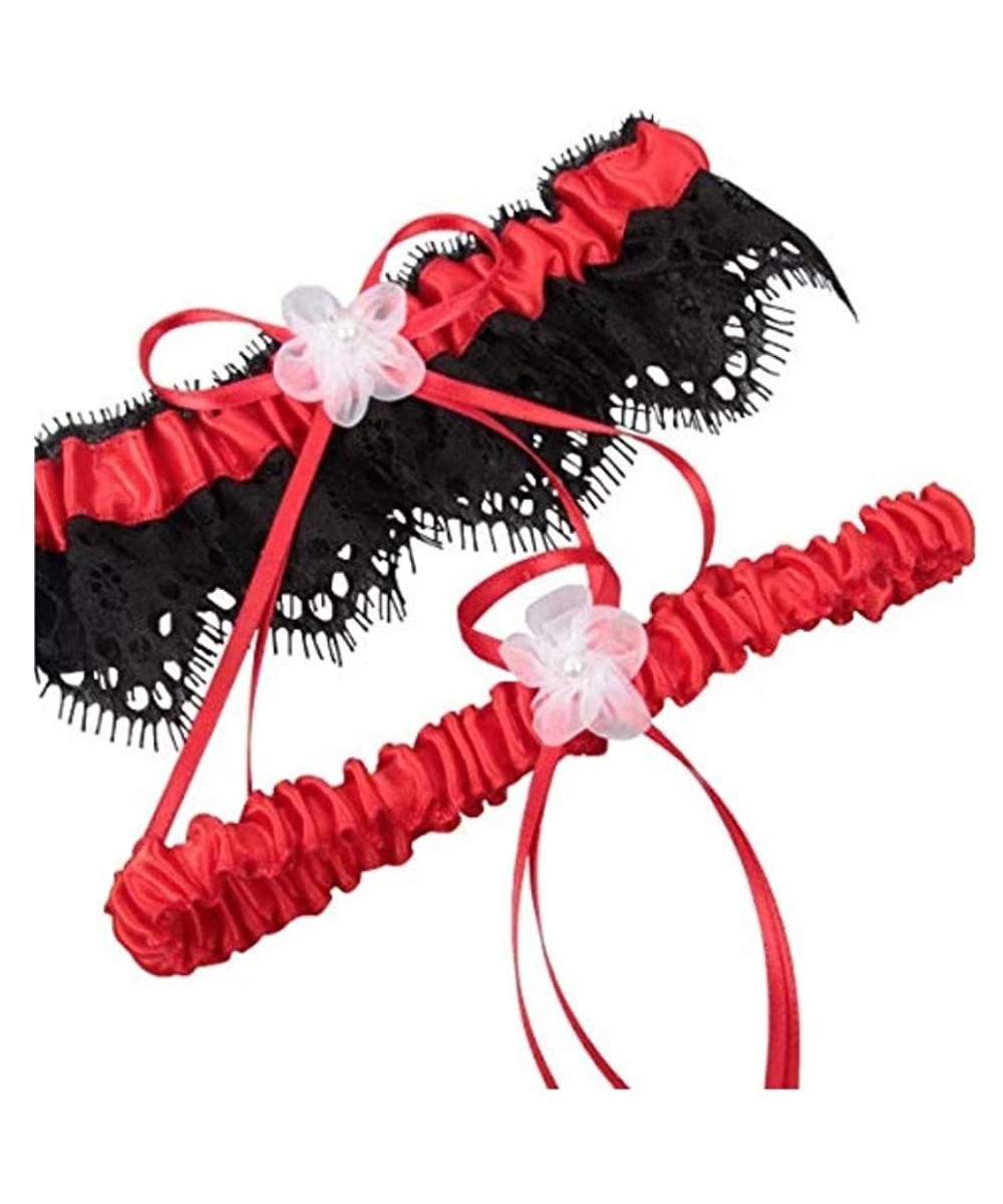 Garters & Garter Belts Women's Lace Edge Bridal Garters Wedding Garters with Ribbons - Red 3 - CD18T8963I6