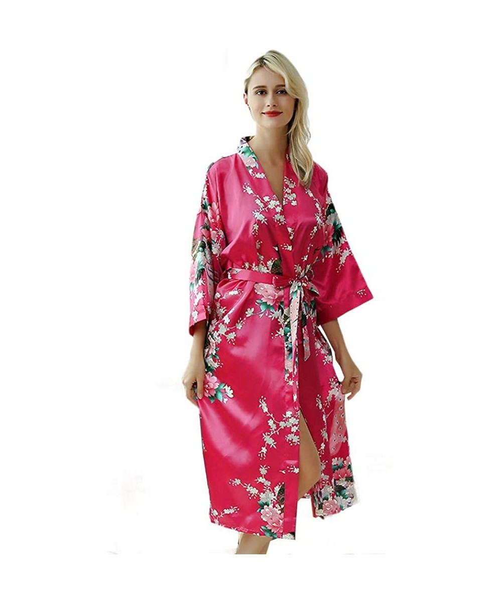 Nightgowns & Sleepshirts Floral Pattern Kimono Long Bathrobe for Women - Rose - CW18TZ8SXC5