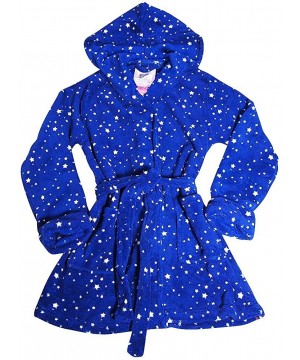 Robes Ladies Long Sleeve Fleece Robe - Starry Night Blue Coral Fleece - C012BJR6LAV