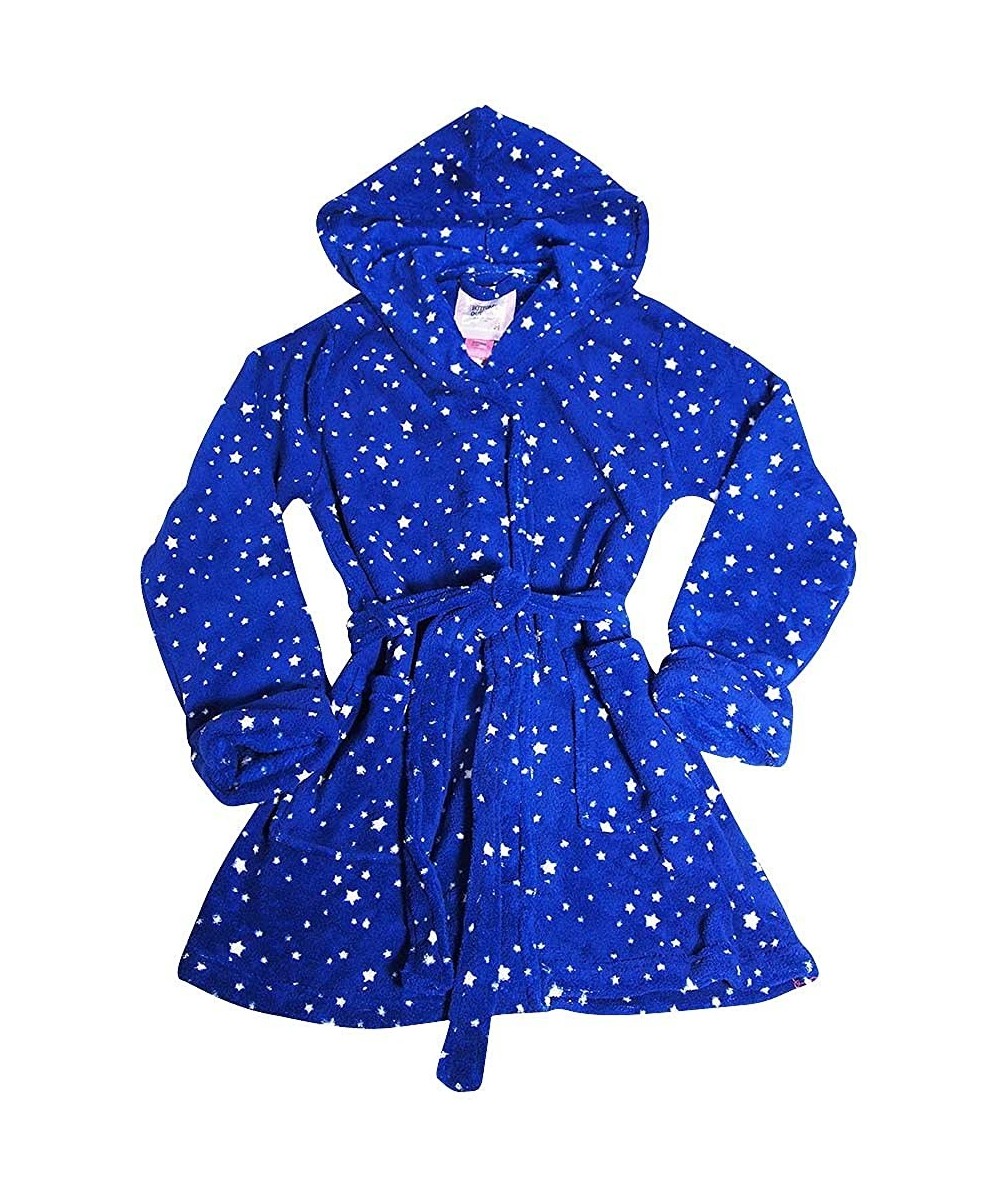 Robes Ladies Long Sleeve Fleece Robe - Starry Night Blue Coral Fleece - C012BJR6LAV