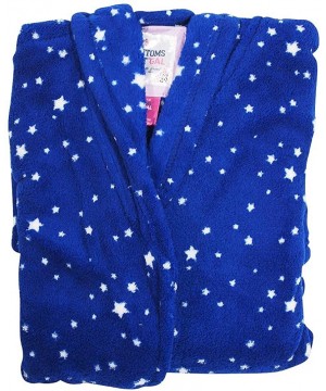 Robes Ladies Long Sleeve Fleece Robe - Starry Night Blue Coral Fleece - C012BJR6LAV