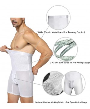 Shapewear Men's Shapewear High Waist Tummy Leg Control Briefs Anti-Curling Slimming Body Shaper - White-steel-bones - C81920Z...