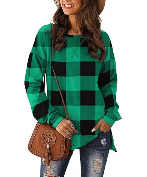 Thermal Underwear Women Fashion Plaid Print Shirt Cold Shoulder Long Sleeve Blouse Splice Top - C-green - CD193ZKZDQH