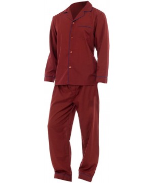 Sleep Sets Mens Plain Long Sleeve Shirt & Trouser Bottoms Nightwear Pajama Set - Red - CM11M4UEQ6P