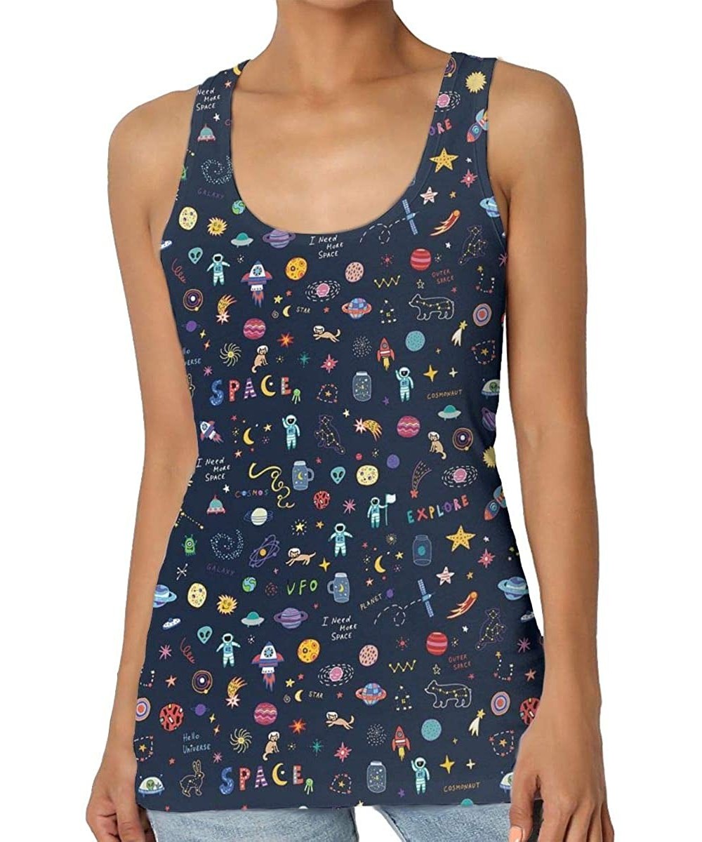 Camisoles & Tanks Girl's Galaxy Space Pattern Astronaut Planets Rockets Tank Top Tanktop Women Basic Plain Premium Classic Wi...