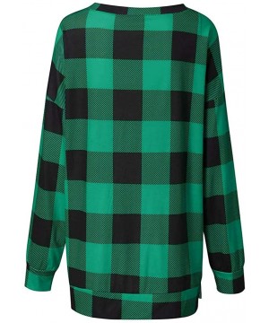 Thermal Underwear Women Fashion Plaid Print Shirt Cold Shoulder Long Sleeve Blouse Splice Top - C-green - CD193ZKZDQH