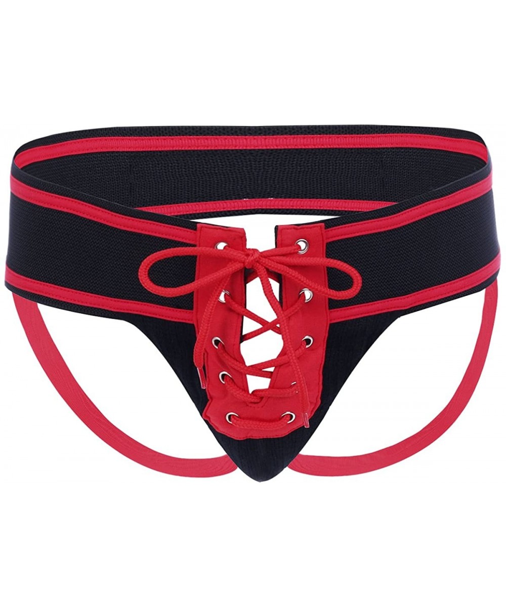 Briefs Men's Backless Bikini Lace Up Jockstrap Sports Underwear Bulge Pouch Shorts Jock Athletic Supporter - Red - CG1855ENKGN