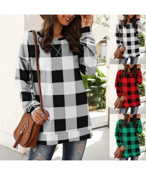 Thermal Underwear Women Fashion Plaid Print Shirt Cold Shoulder Long Sleeve Blouse Splice Top - C-green - CD193ZKZDQH