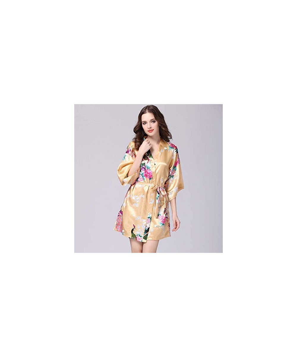 Robes Pajamas Women Faux Silk Robe Satin Wedding Bride Robe Large Size Sexy Floral Bathrobe Short Nightwear Women Pajamas NDM...