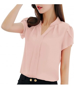 Accessories Fashion Womens Casual Chiffon Short Sleeve Splice Lace Crop Top Blouse - Pink-b - CG18SWCYA0Q