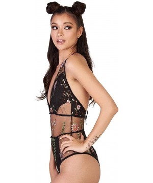 Shapewear Women's Mesh Fishnet Sheer Bodysuit One Pieces - Lace Flower Fields - C818NCDXYMI