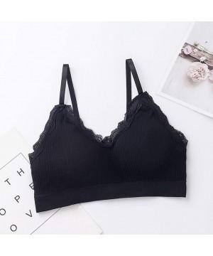 Bras Fashion for Women High Impact Wire Free Cotton Bra Brassiere Sports Underwear Lace Lingerie - Black - C2198XO7NA6