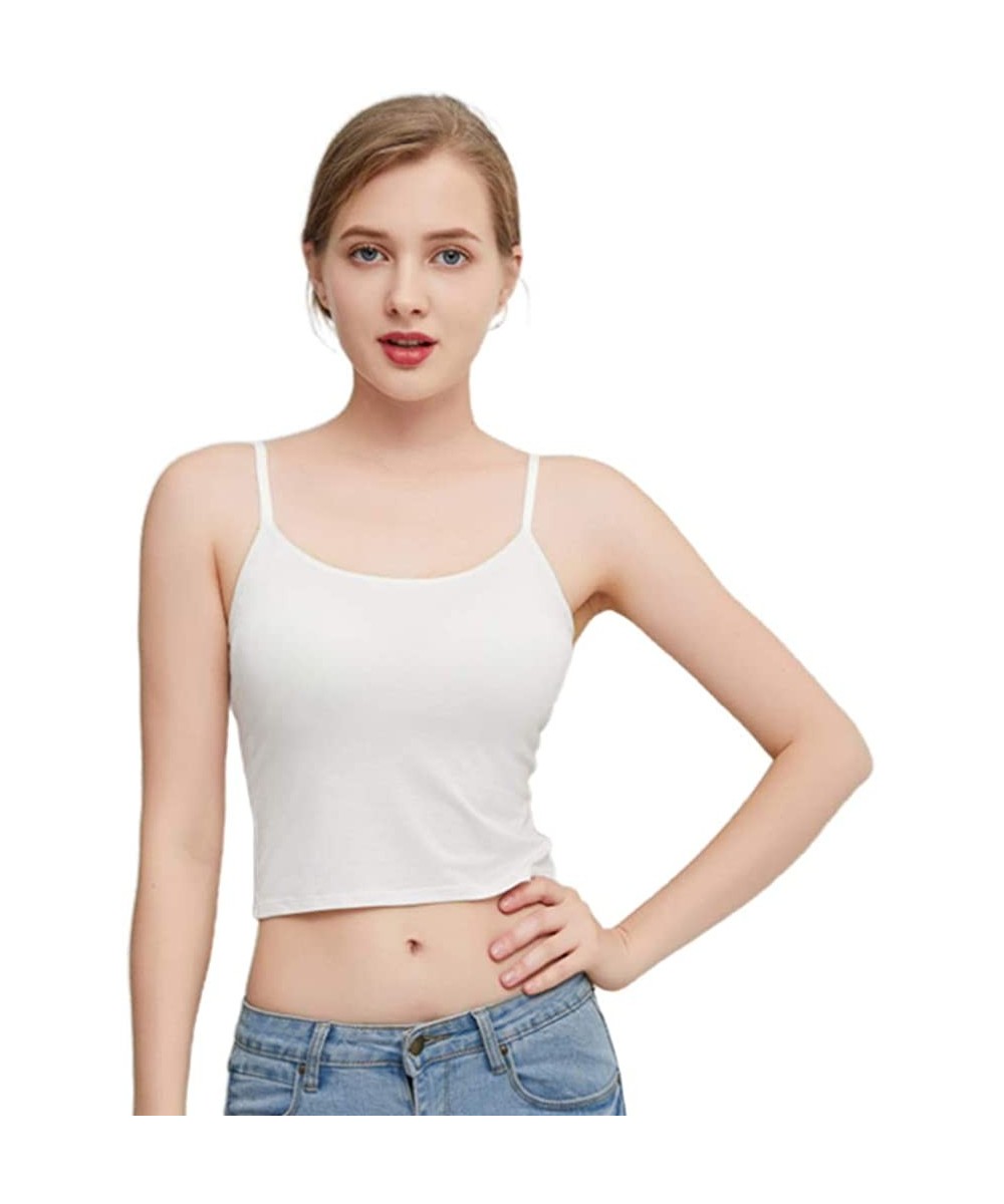 Camisoles & Tanks Women Short Cropped Tank Top Spaghetti Strap Camisole Padded Slim Vest Sport Bra - White - CS198N48CES