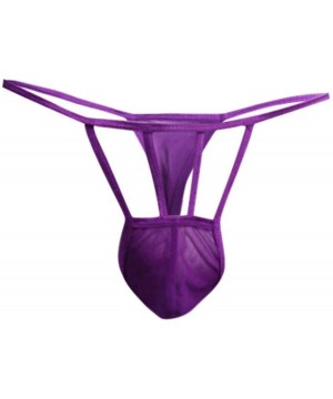 G-Strings & Thongs Men Fine Mesh Transparent T-Shaped Lingerie Thongs Breathable Sexy G-Strings S Homme Panties - Purple - CH...