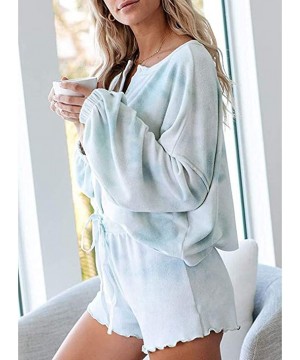 Sets Tie Dye Pajamas for Women Loungewear Ruffle Long Sleeve Short 2 Piece Outfits Set Sleepwear Nightwear - Blue - CR190LKO2XH